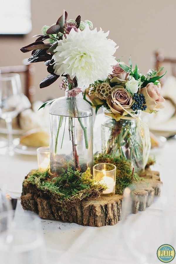 Tree slices wedding centerpieces