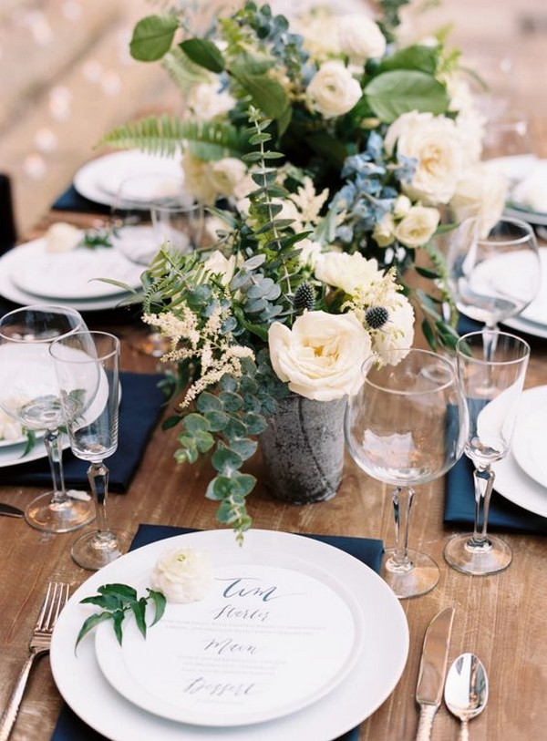 chic rustic blue and green wedding table setting ideas
