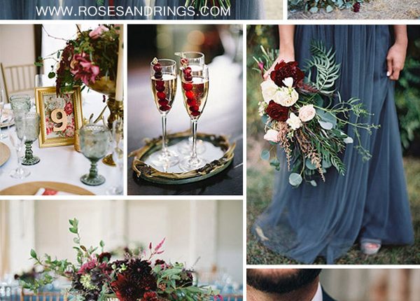 dusty blue burugndy and gold fall wedding color inspiration