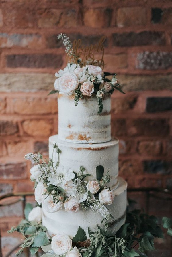 elegant blush and sage green semi naked wedding cake