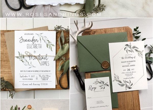 green olive wedding invitations