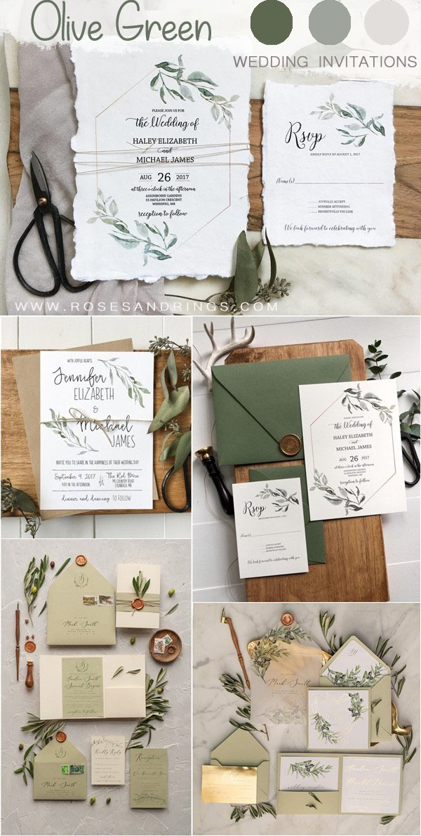 green olive wedding invitations