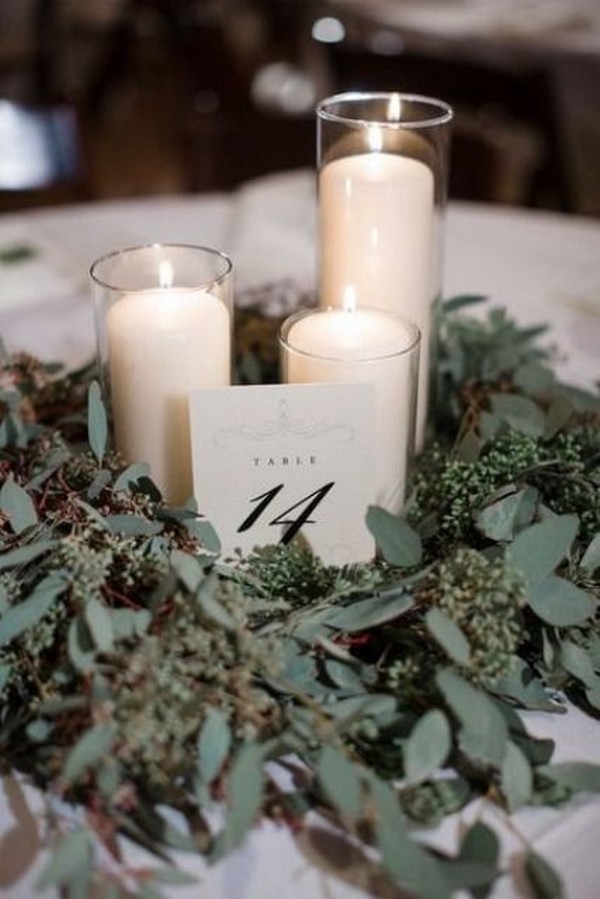 greenery and candles simple wedding centerpiece ideas