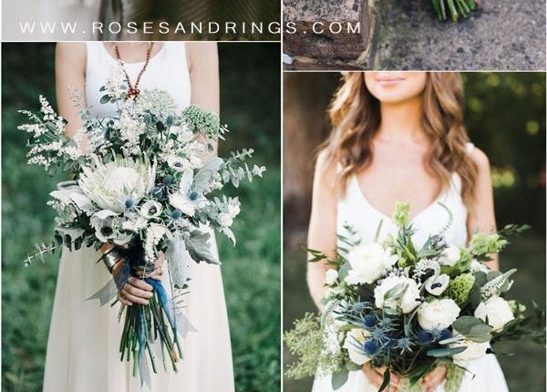 greenery and navy blue wedding bouquets