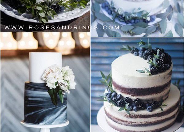greenery and navy blue wedding cake ideas