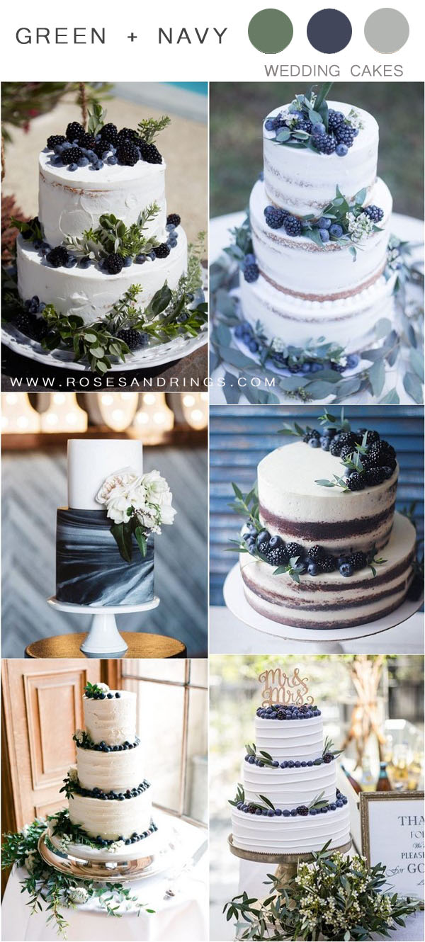 greenery and navy blue wedding cake ideas