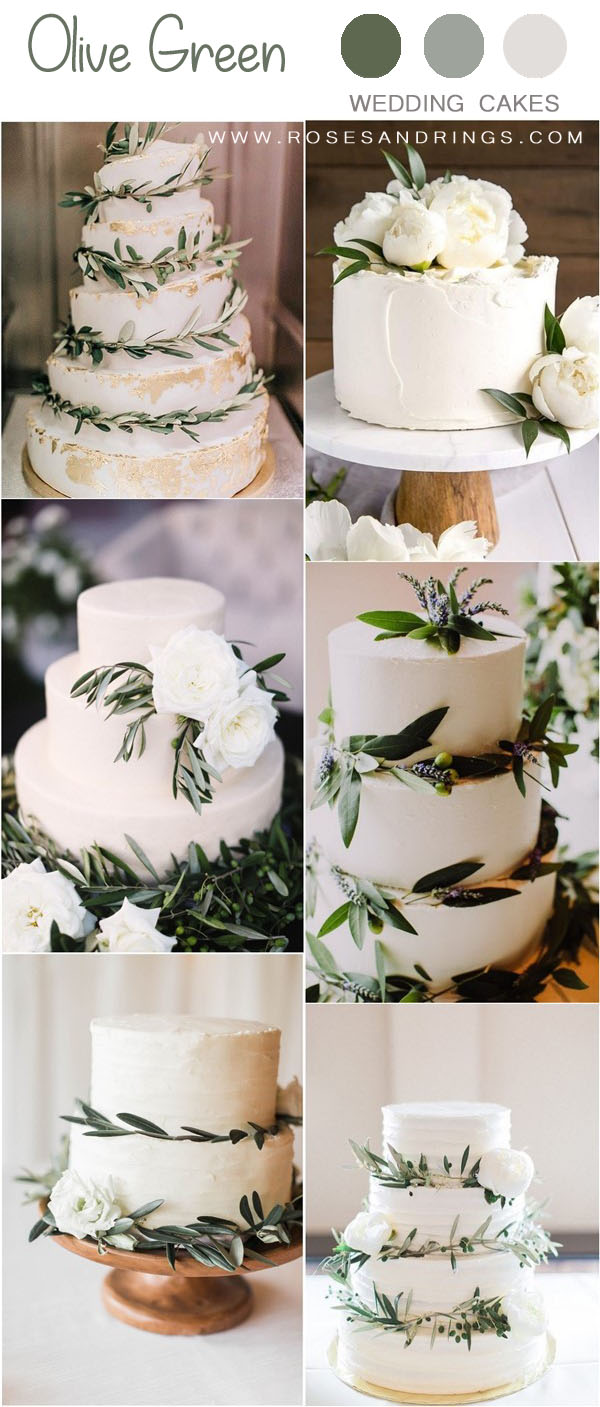 greenery olive green wedding cake ideas