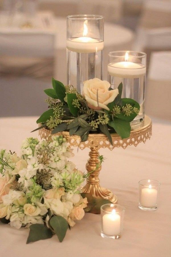 low wedding reception centerpiece white and green