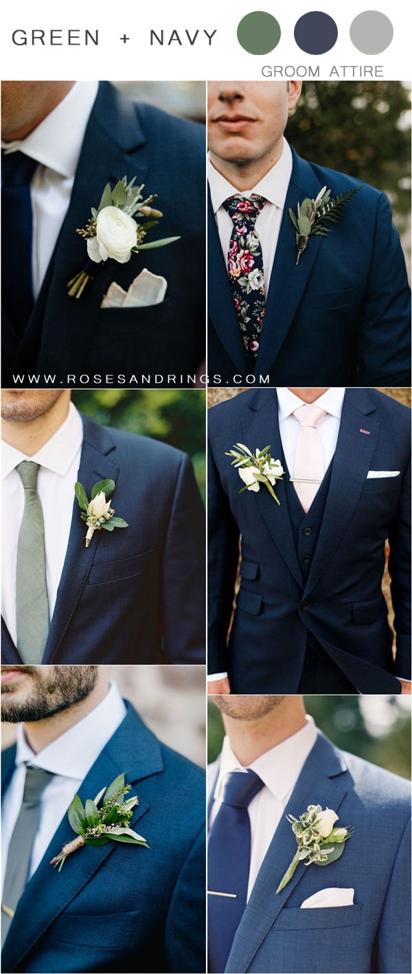 navy blue groom attire and tie and boutonniere