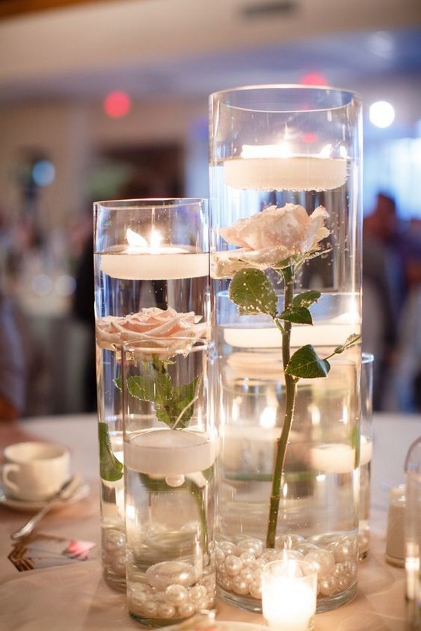 romantic diy floating roses and candles table centerpieces