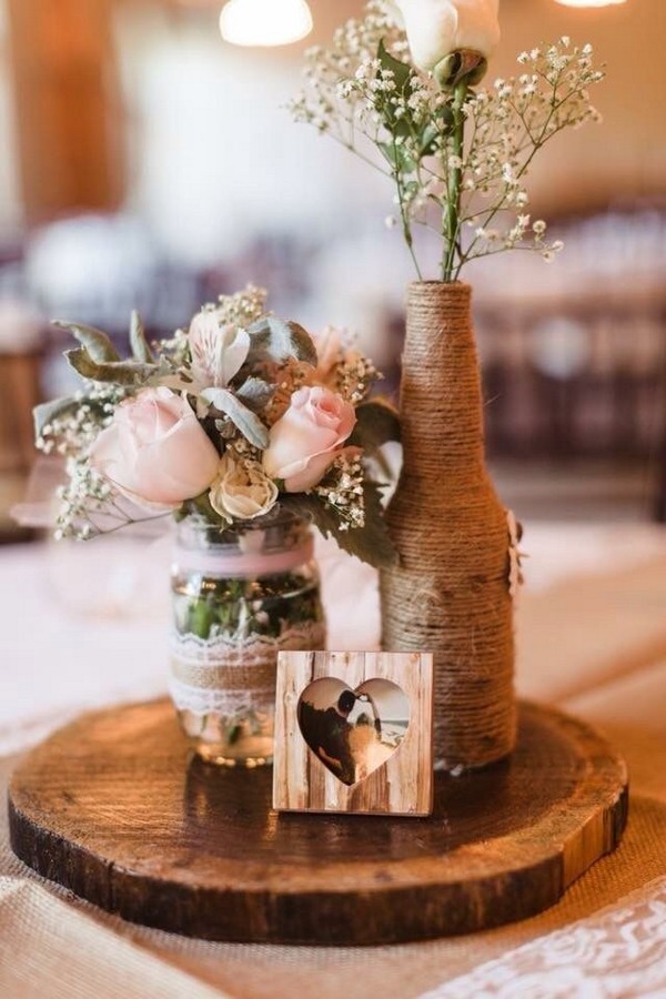 rustic tree stump wedding centerpiece