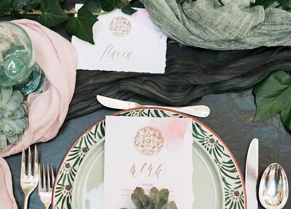 sage forest green and blush with gold wedding table setting ideas