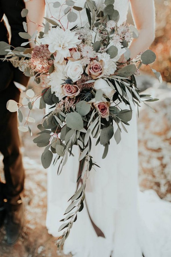 sage green blush and ivory boho wedding bouquets