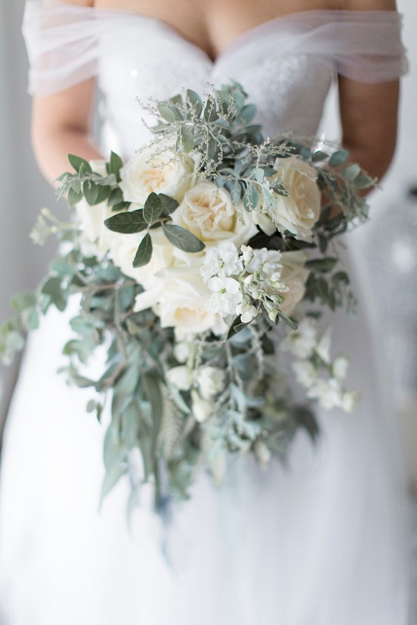 silver sage green and blush white bridal bouquets