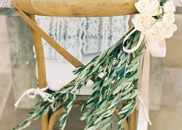 stunning wedding chair ideas with olive branch and flowers