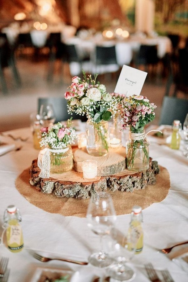 vintage tree stump wedding centerpiece