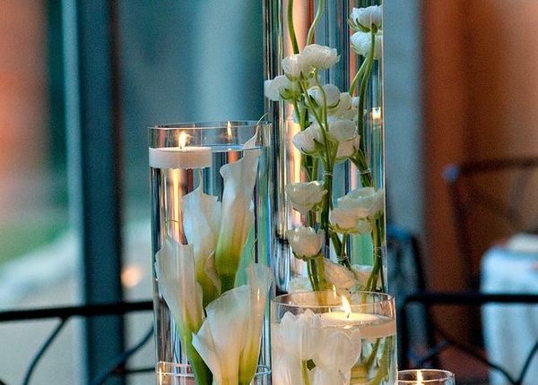 white and green flowers floating wedding centerpiece