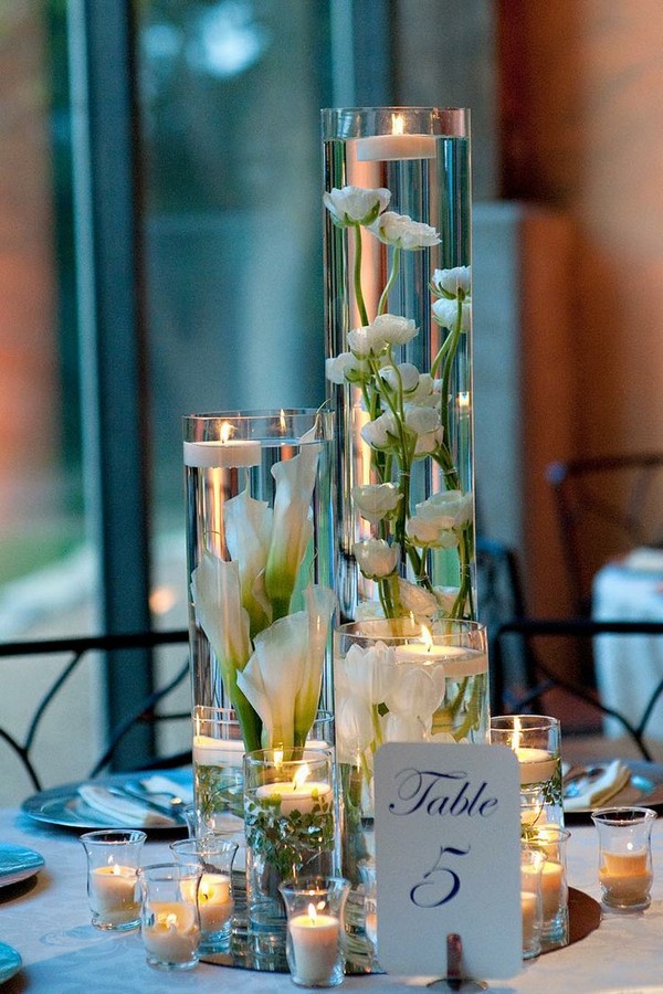 white and green flowers floating wedding centerpiece