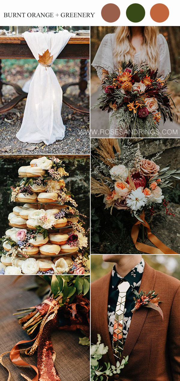 Burnt orange and dark green Wedding Color Ideas