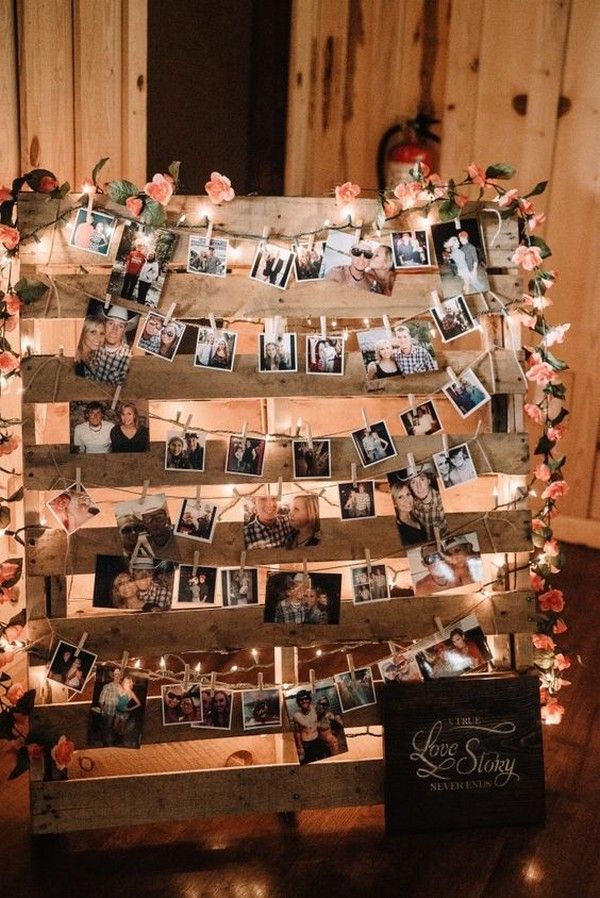 DIY wedding photo display ideas with wooden pallets