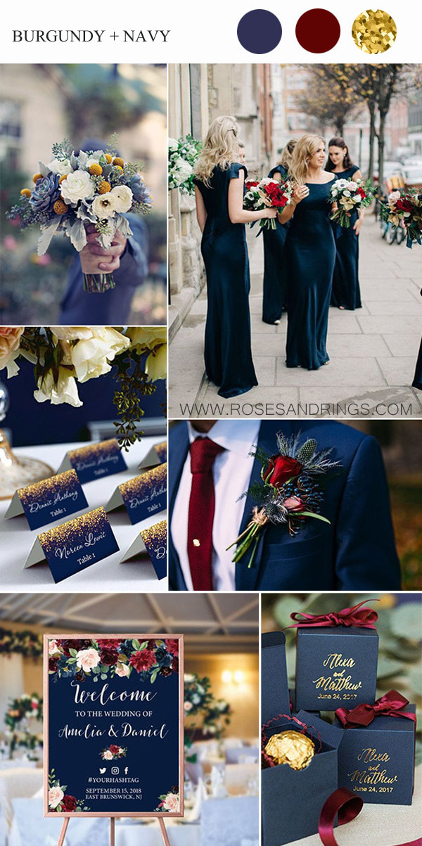 Dark navy, Gold and Burgundy Wedding Color Ideas