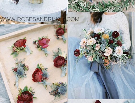 Dusty blue and Burgundy Wedding Color Ideas