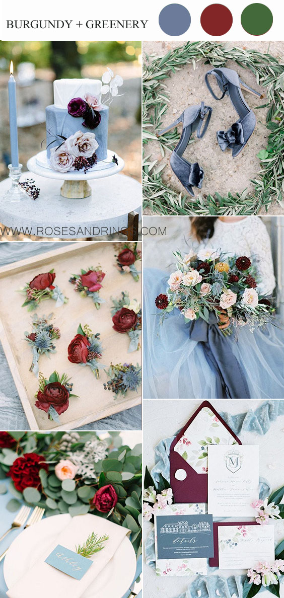 Dusty blue and Burgundy Wedding Color Ideas