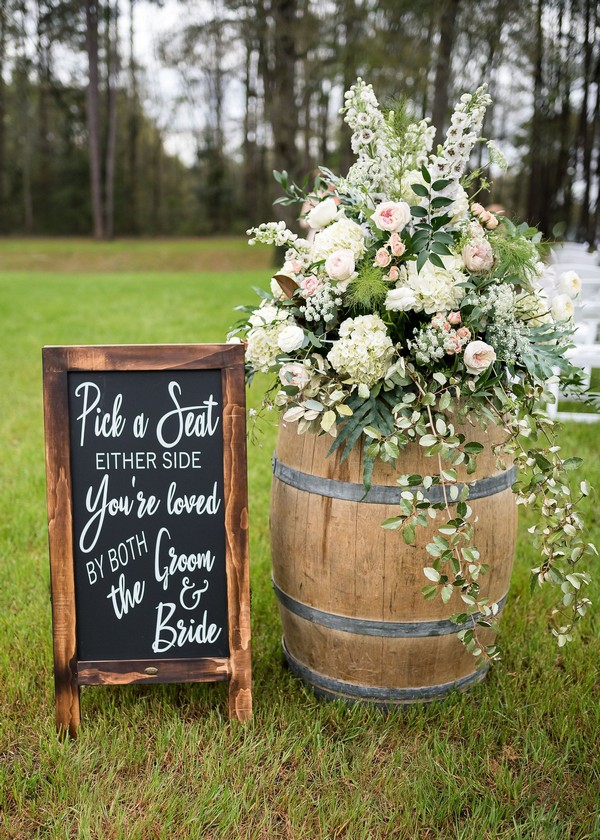 Pick a Seat Not a Side Wedding Sign and Wine Barrel Decor