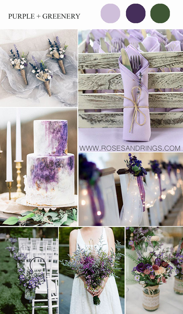 Purple, Brown and Greenery Wedding Color Ideas