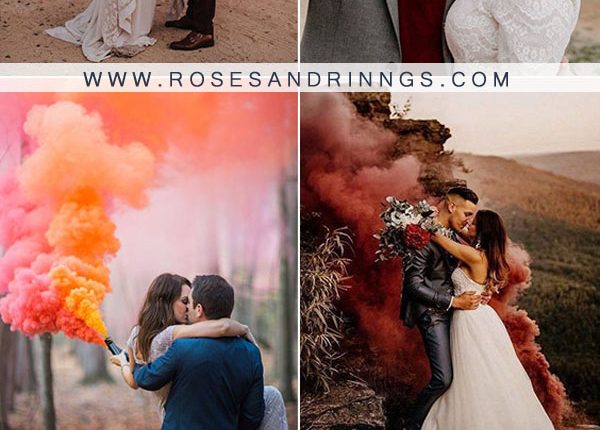 Unique Colored Smoke Bombs Wedding Photo Ideas
