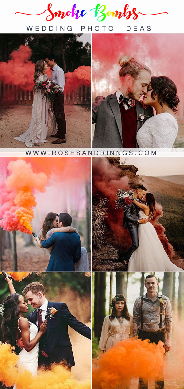 Unique Colored Smoke Bombs Wedding Photo Ideas