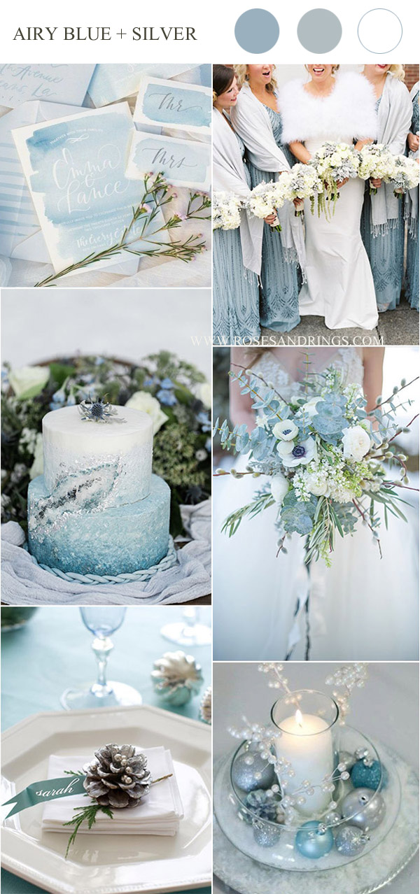 airy blue and silver winter wedding colors