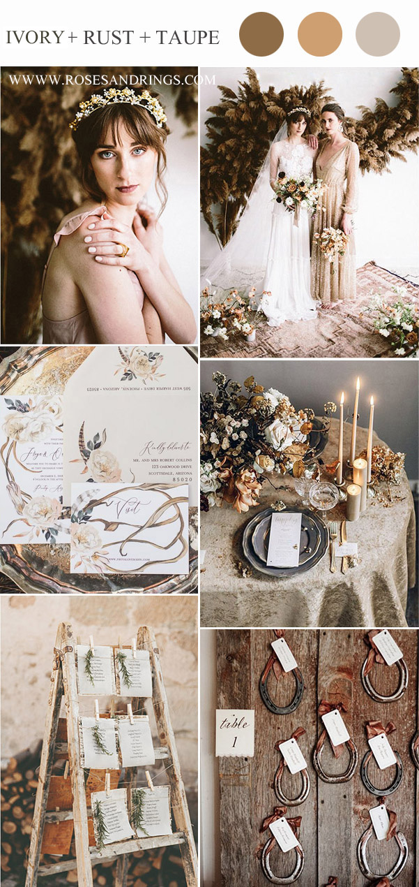 chocolate brown rust shade and taupe fall and winter wedding color combos