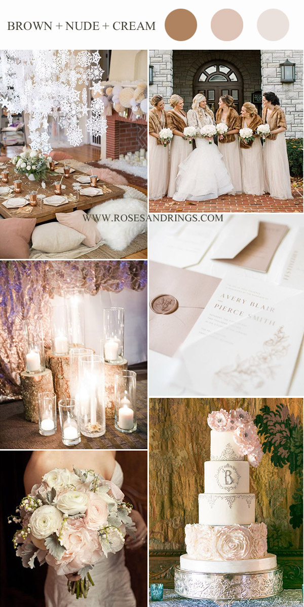 cozy nude blush and brown winter wedding color ideas