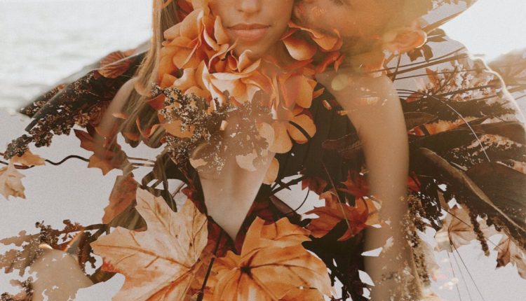double exposure couples engagement beach and floral photoshoot