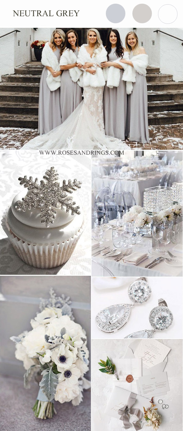 elegant grey neutral winter wonderland wedding ideas