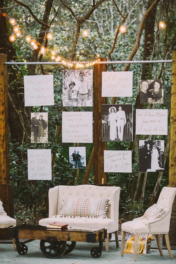 outdoor vintage wedding photo display backdrop