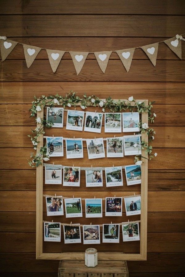rustic country wedding photo display