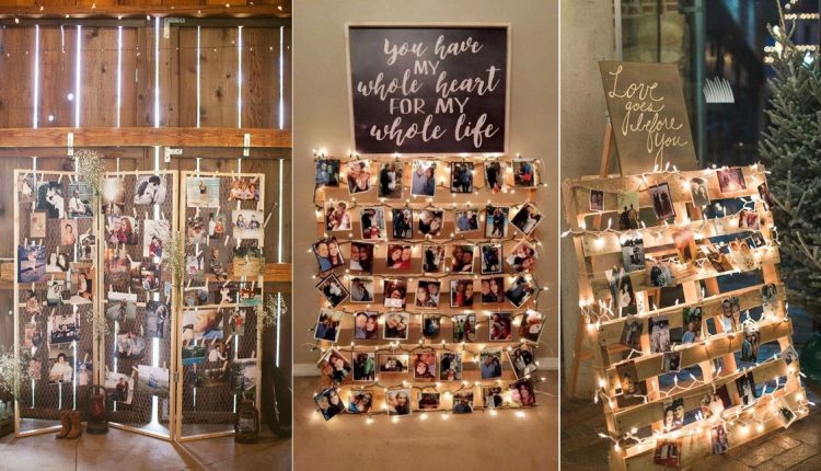 rustic country wooden wedding photo display