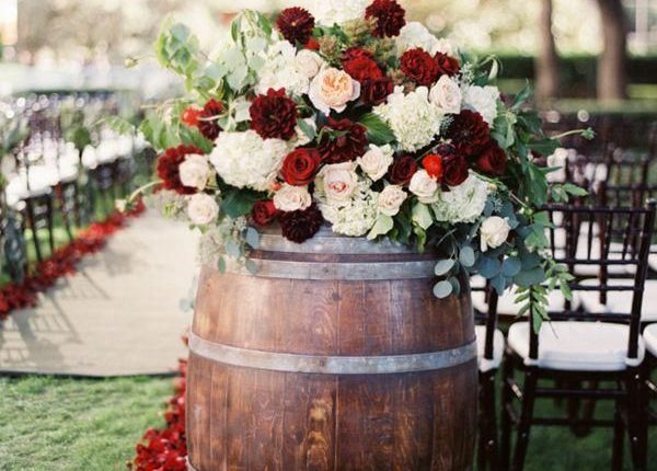 rustic garden wedding ideas with wine barrel decorations for fall