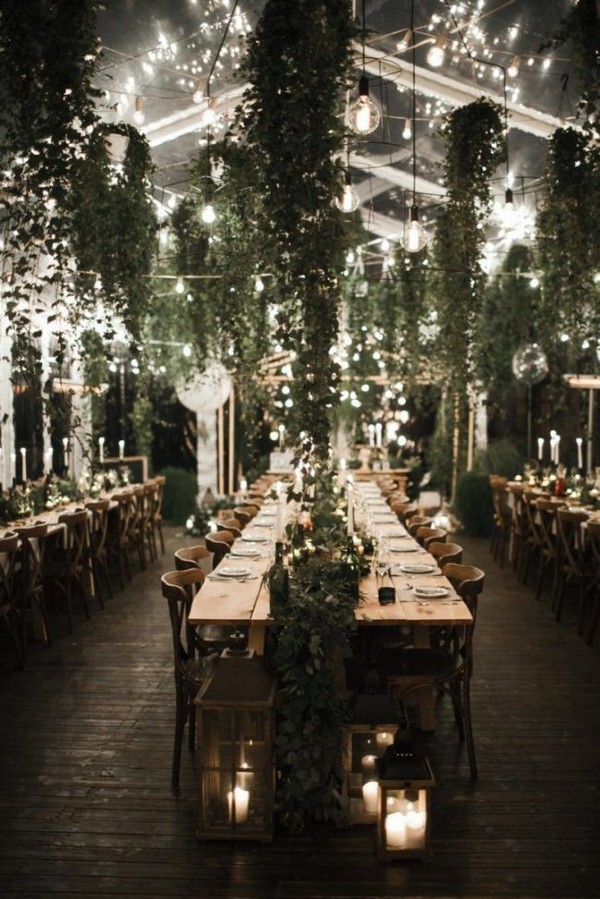 rustic indoor greenery wedding table decor ideas