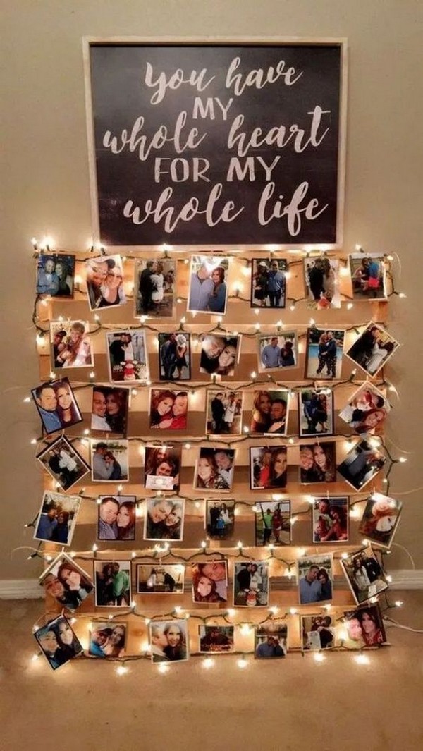 rustic wedding photo display ideas with wooden pallets