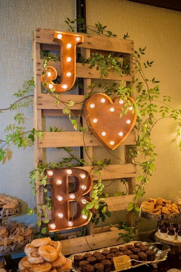 rustic wooden pallet wedding food bar