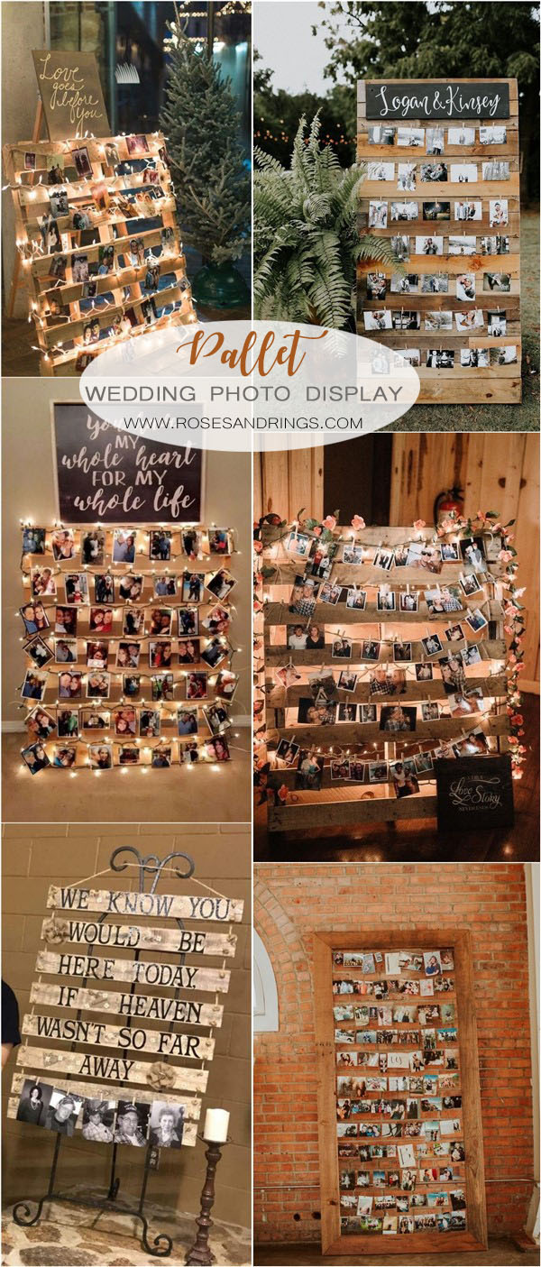 rustic wooden pallets wedding photo display ideas