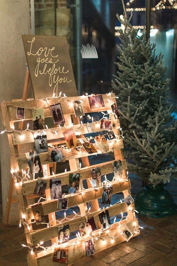 rustic wooden pallets wedding photo display ideas