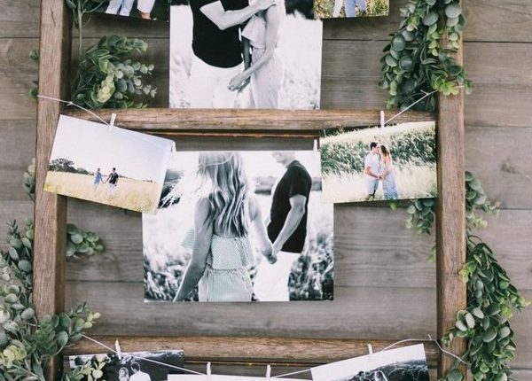 rustic wooden wedding photo display