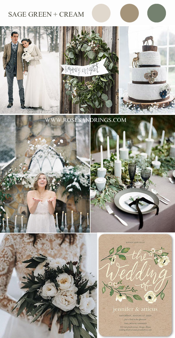 sage green and camel brown winter wedding color ideas