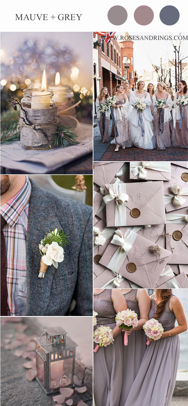 unique warm mauve purple and grey winter wedding color combos