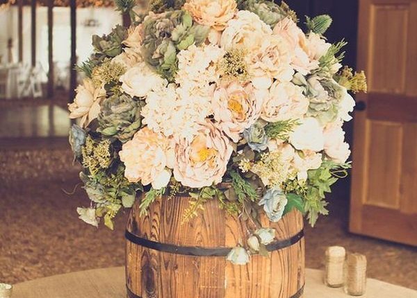 wine barrel bouquets decor for rusitc barn weddings