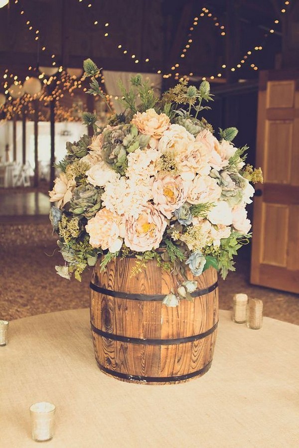 wine barrel bouquets decor for rusitc barn weddings